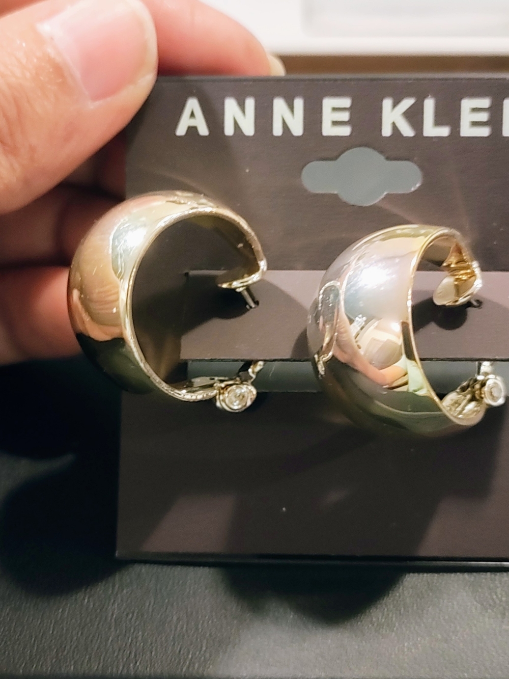 Anne Klein Shiny Gold Wide Hoop Earrings